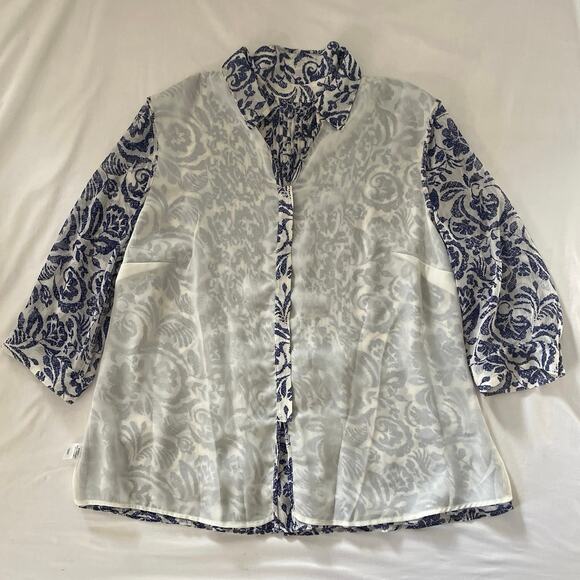 Coldwater Creek Button Down Blouse Womens Size 2X Blue White Work Church Travel - Picture 11 of 15